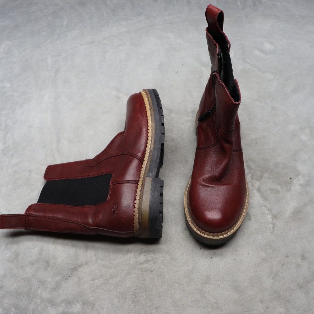 Bos & Co Womens 6.5 EU37 Arbor Boots Red Leather Side Zip Combat Ankle Chelsea
